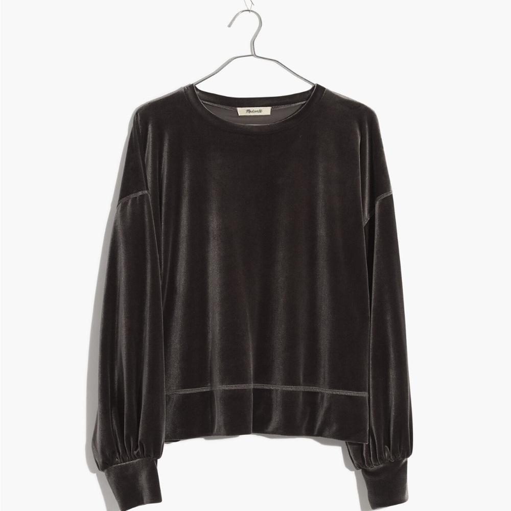 🏷️ Madewell Velvet Balloon-Sleeve Sweatshirt Size XS in Dark Grey